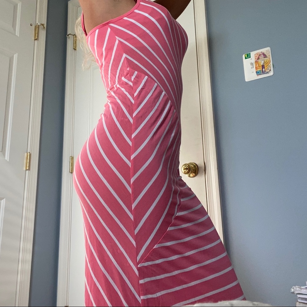 Pink & white striped maxi dress, size S